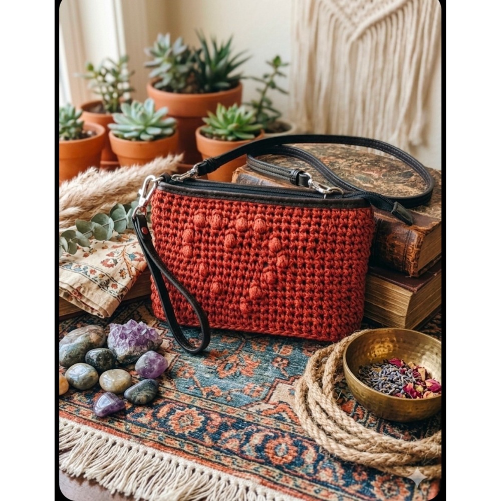 NWOT Brighton Crochet Heart Crossbody Bag – Terracotta & Leather